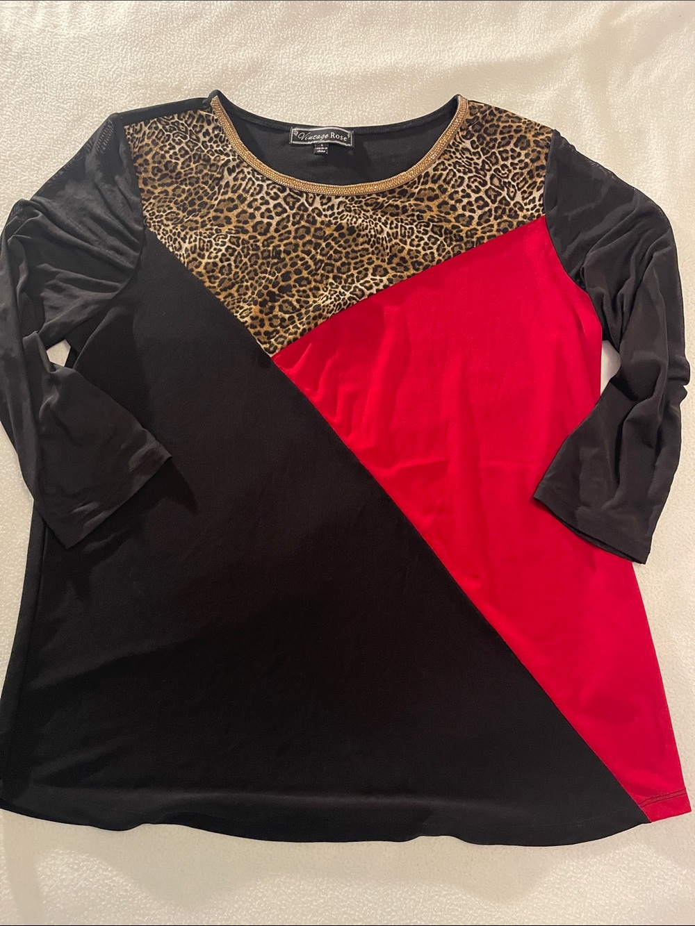 Vintage Rose Black & Red Colorblock Tunic with Leopard Yoke